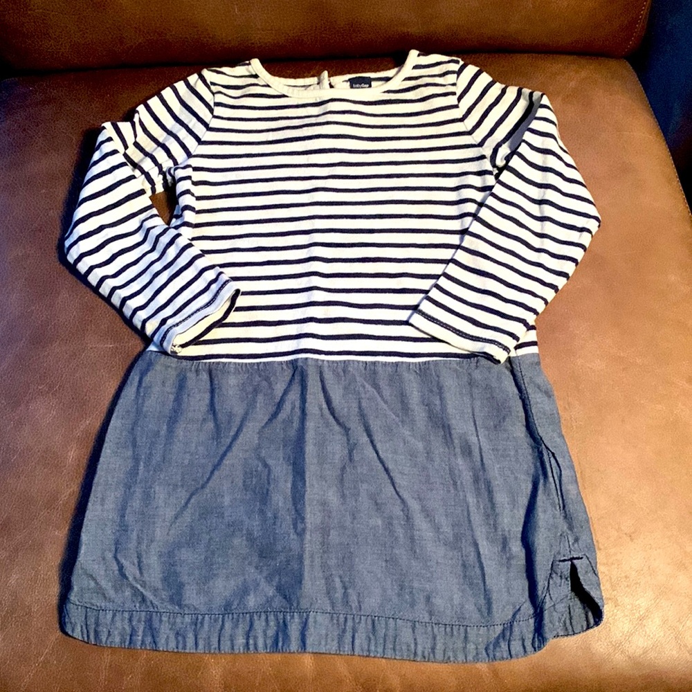 Baby Gap Girls Navy Blue, White and Denim Long Sleeve Dress
